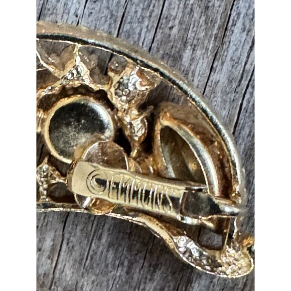 Emmons BOpen Back Rhinestone Lily Flower Brooch Pin Earrings Demi parure - Picture 5 of 10